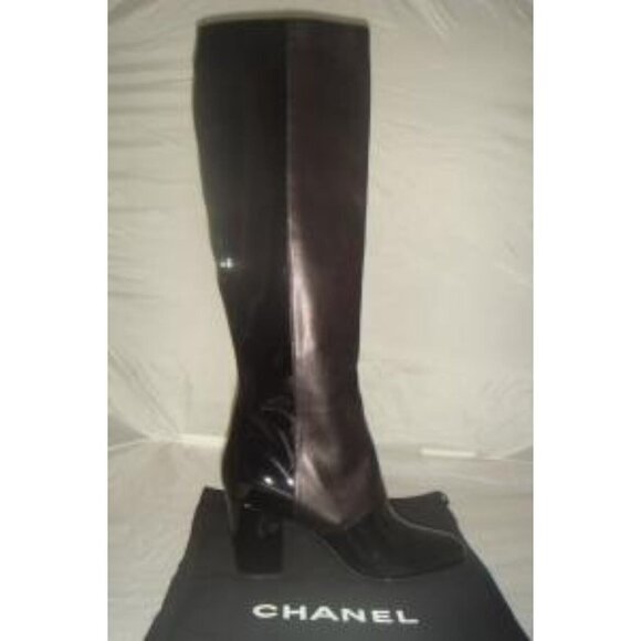 Runway Chanel Buttoned Boots Black/Brown Patent Leather Size 10 US / 40 EUR New - Picture 6 of 10